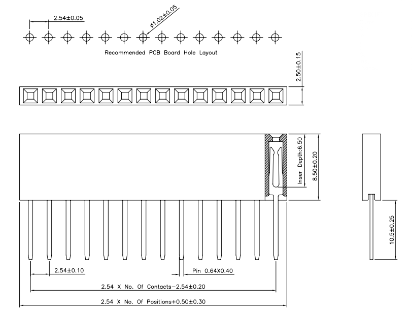 0.1'' 40-pin Strip Famale Header long leg size